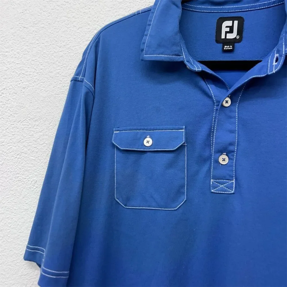 FootJoy Men's XL Blue Golf Polo Shirt Chest Pocket Logo Collared Button Top - Picture 5 of 7
